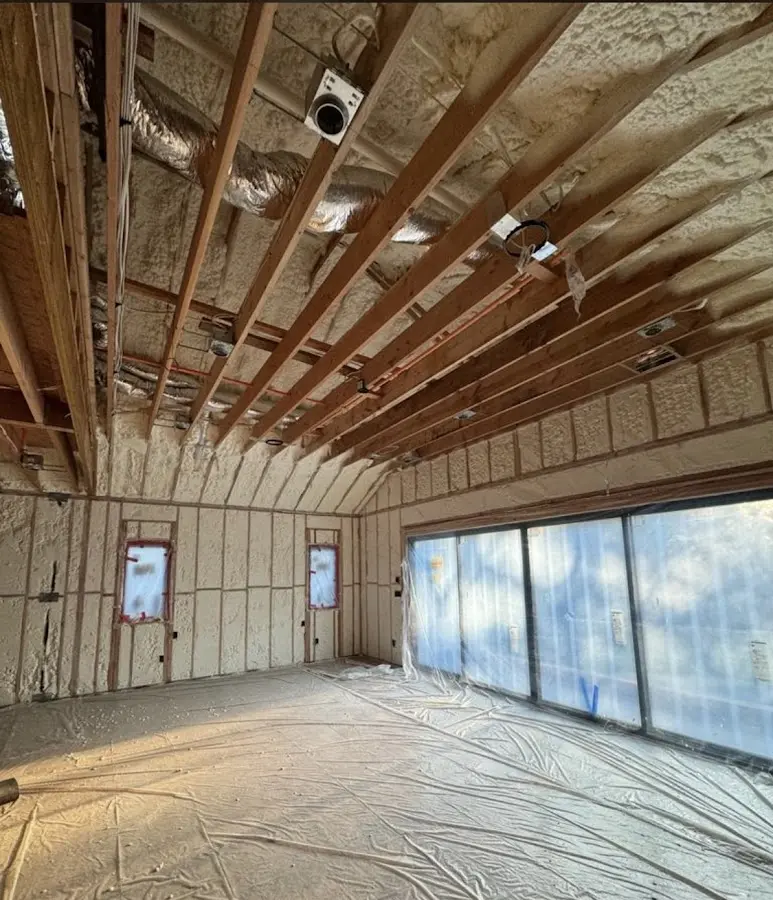 Interior walls and ceiling insulated with spray foam during new construction in White Settlement